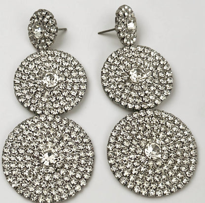Long Triple Disc Rhinestone Earrings - Fatisha Boutique #