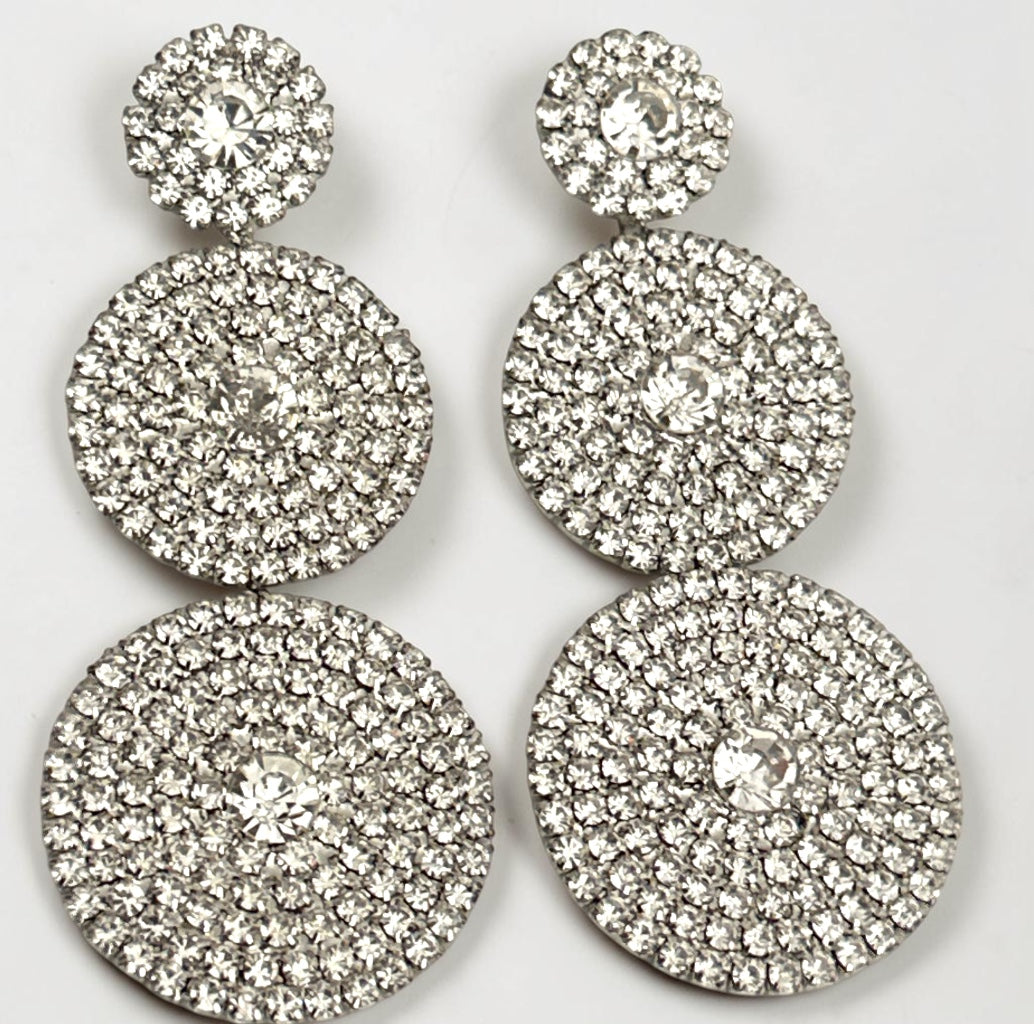 Long Triple Disc Rhinestone Earrings - Fatisha Boutique #