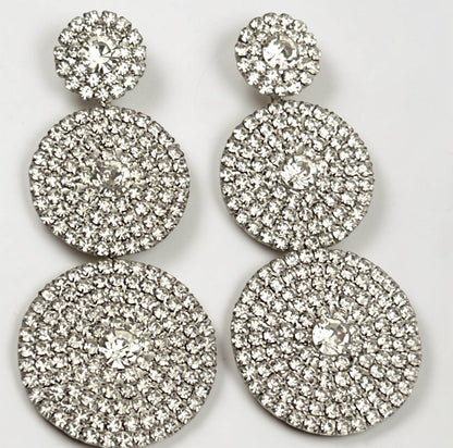 Long Triple Disc Rhinestone Earrings - Fatisha Boutique #