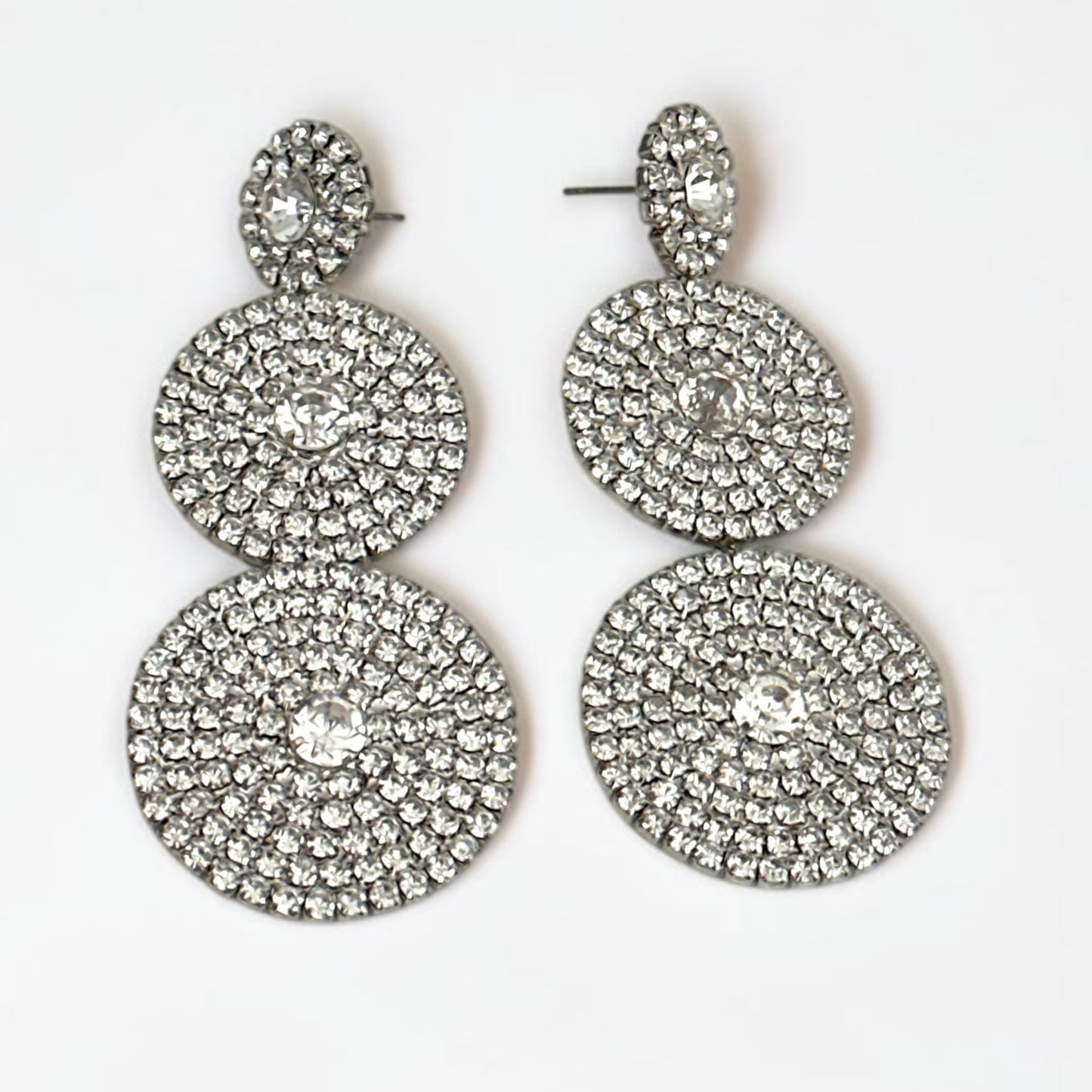 Long Triple Disc Rhinestone Earrings - Fatisha Boutique # Fatisha Boutique