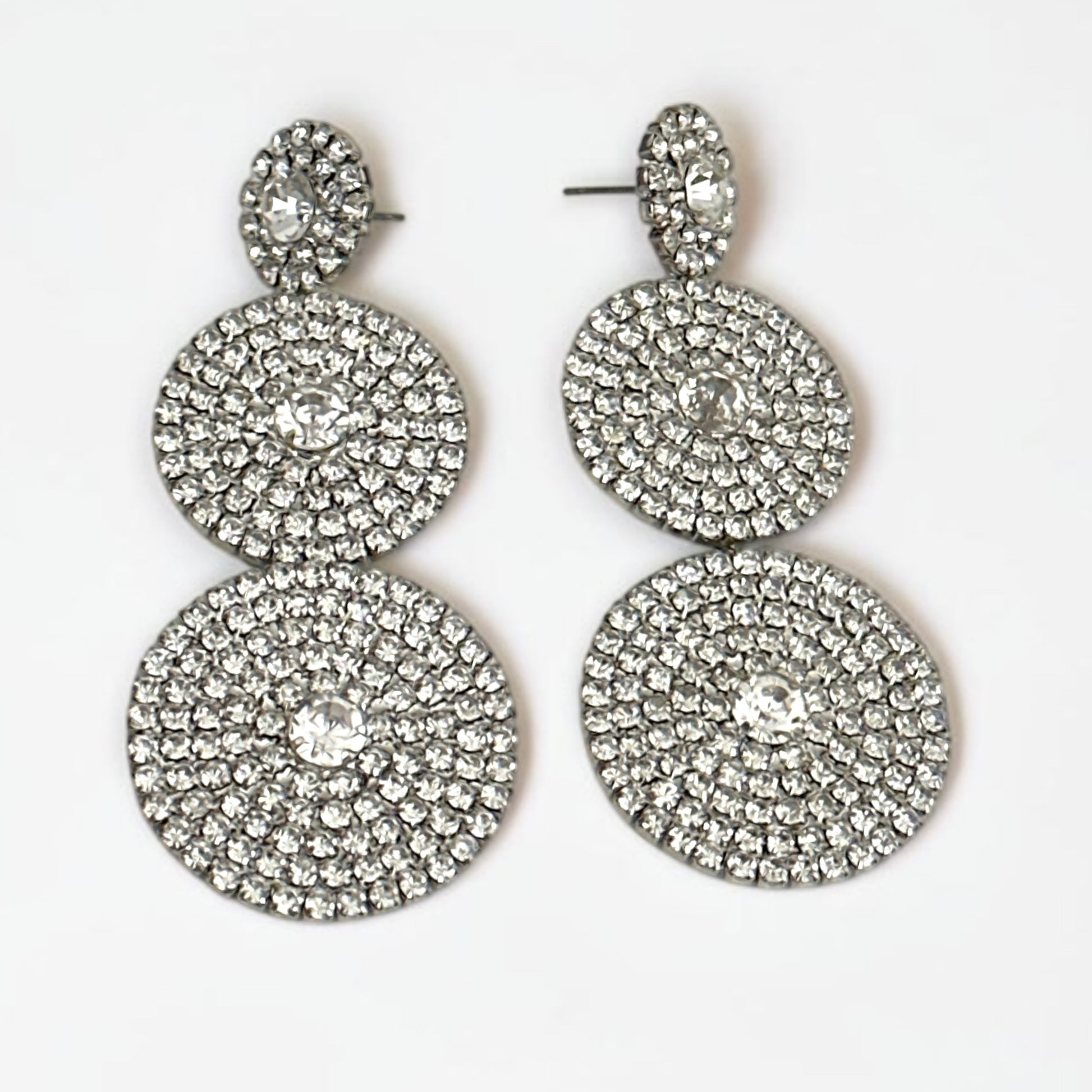 Long Triple Disc Rhinestone Earrings - Fatisha Boutique #
