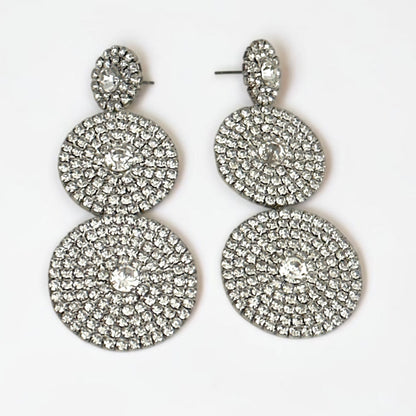 Long Triple Disc Rhinestone Earrings - Fatisha Boutique #
