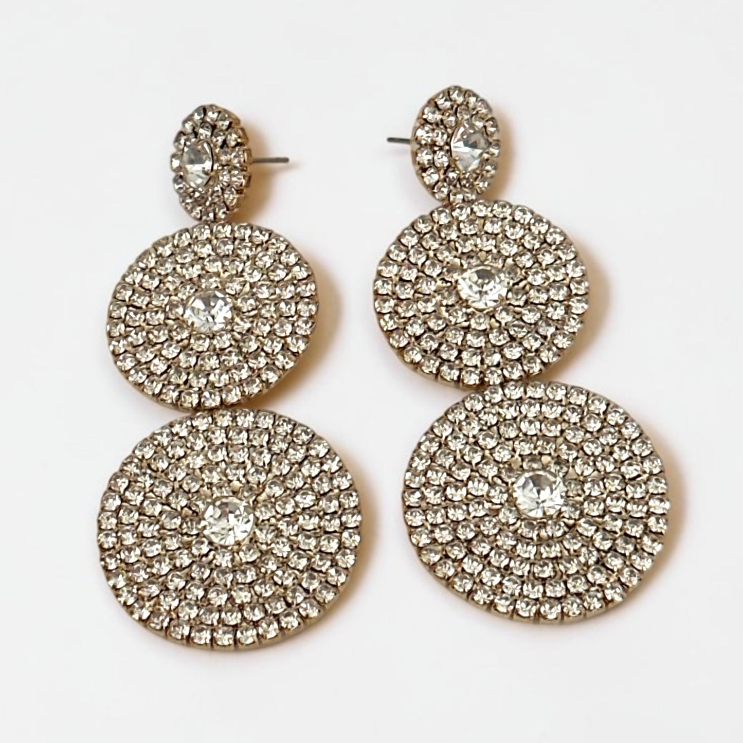 Long Triple Disc Rhinestone Earrings - Fatisha Boutique # Fatisha Boutique