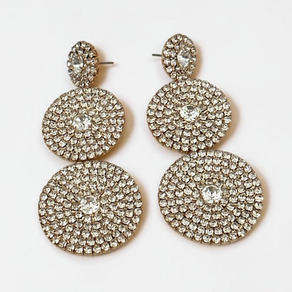 Long Triple Disc Rhinestone Earrings - Fatisha Boutique #