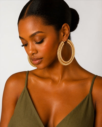 Oversized Textured Gold Hoop Earrings