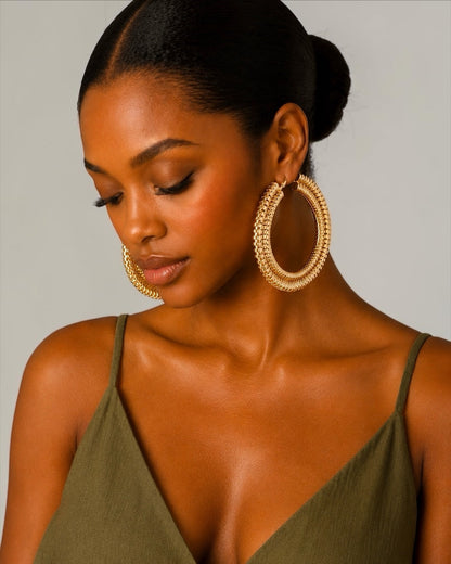 Oversized Textured Gold Hoop Earrings