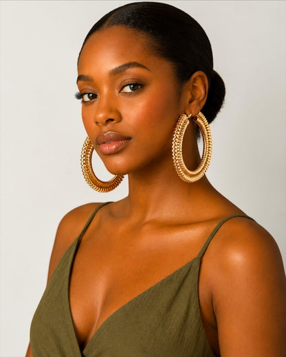 Oversized Textured Gold Hoop Earrings