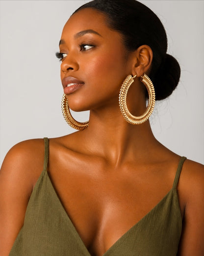 Oversized Textured Gold Hoop Earrings
