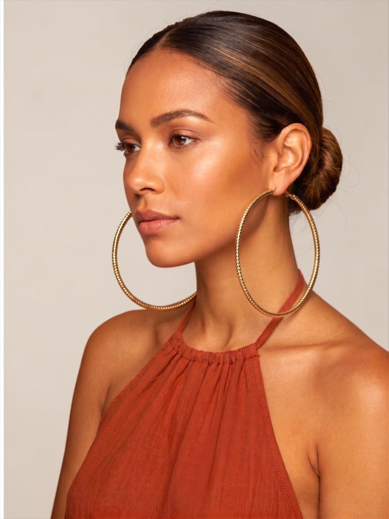 10cm Oversized Textured Hoop Earrings