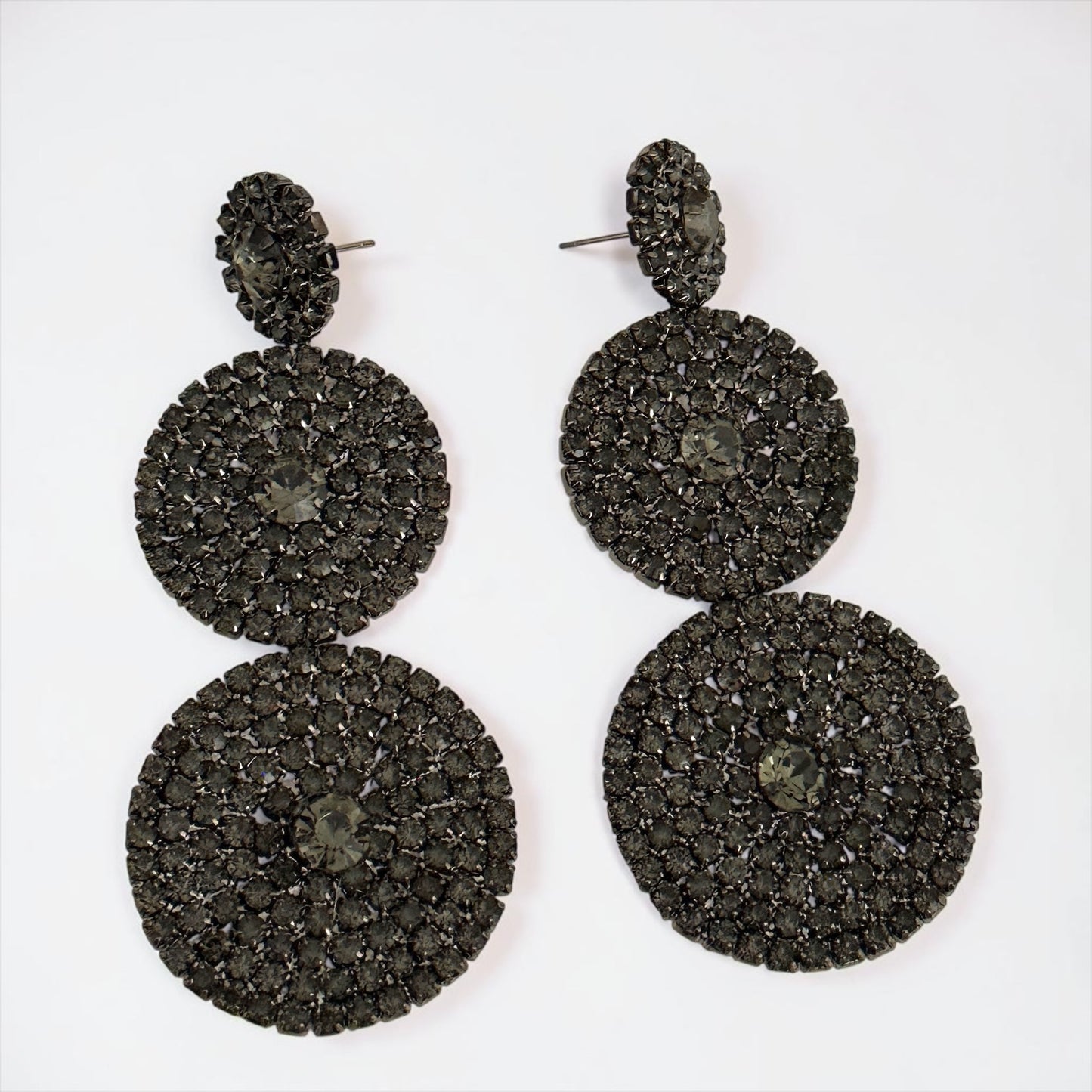 Long Triple Disc Rhinestone Earrings - Fatisha Boutique # Fatisha Boutique