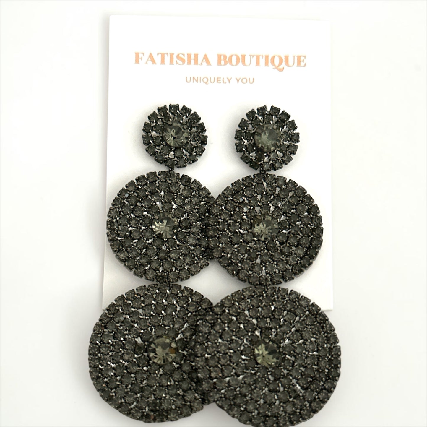 Long Triple Disc Rhinestone Earrings - Fatisha Boutique # Fatisha Boutique