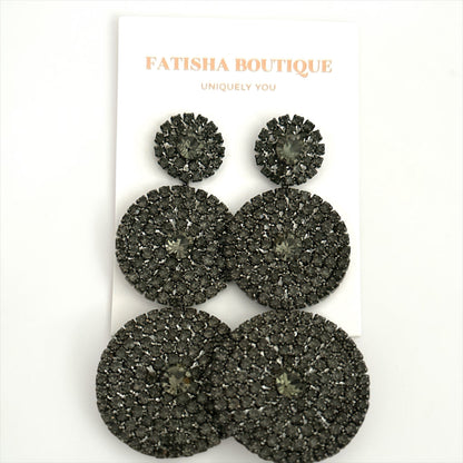 Long Triple Disc Rhinestone Earrings - Fatisha Boutique #