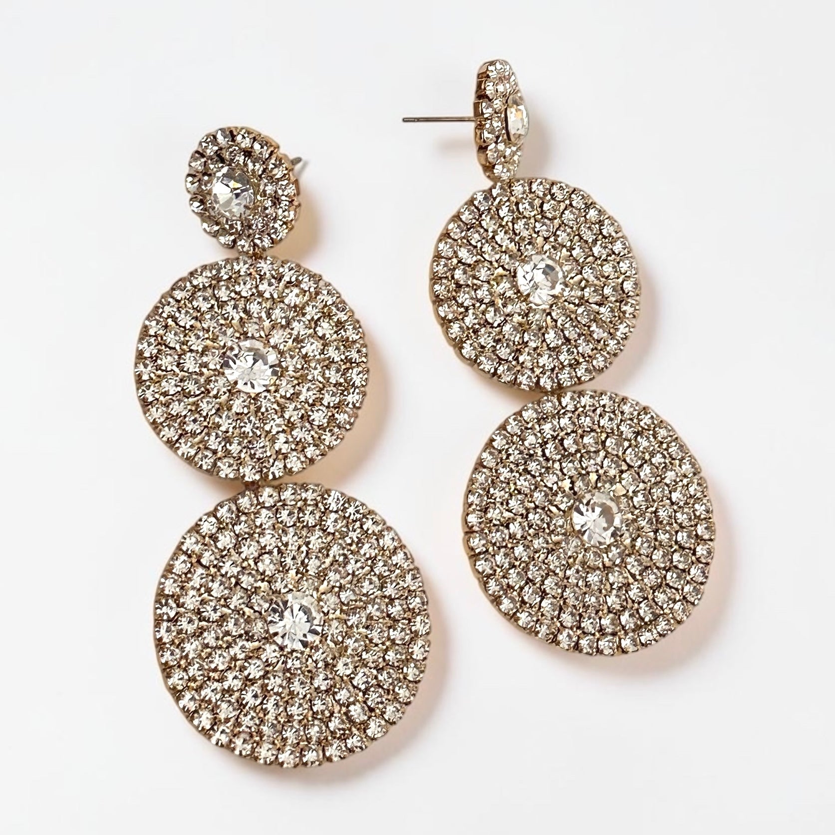 Long Triple Disc Rhinestone Earrings - Fatisha Boutique #