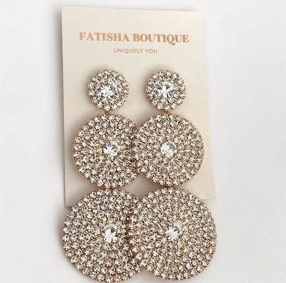 Long Triple Disc Rhinestone Earrings - Fatisha Boutique #