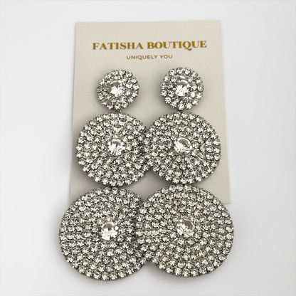 Long Triple Disc Rhinestone Earrings - Fatisha Boutique #