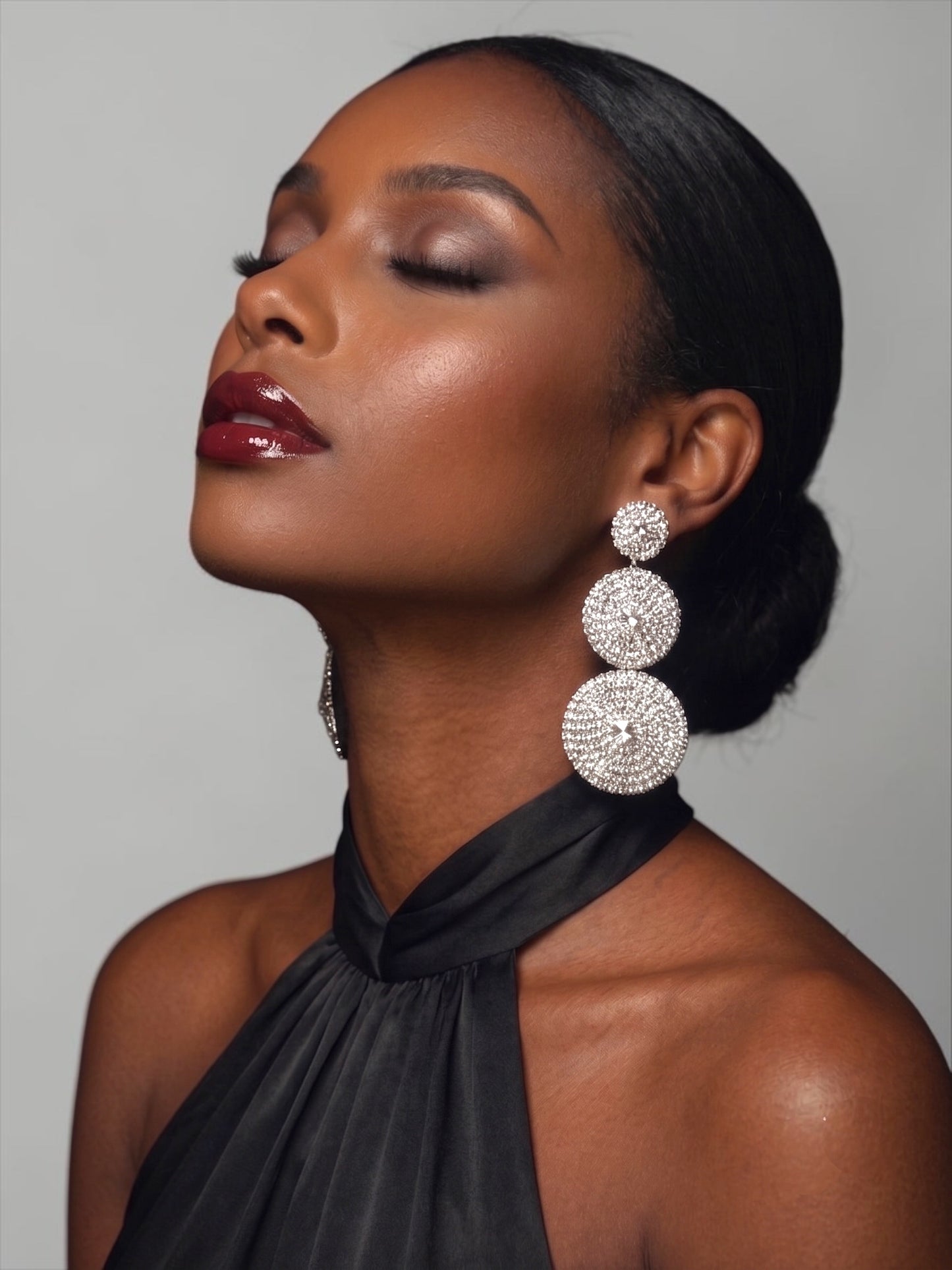 Long Triple Disc Rhinestone Earrings - Fatisha Boutique # Fatisha Boutique