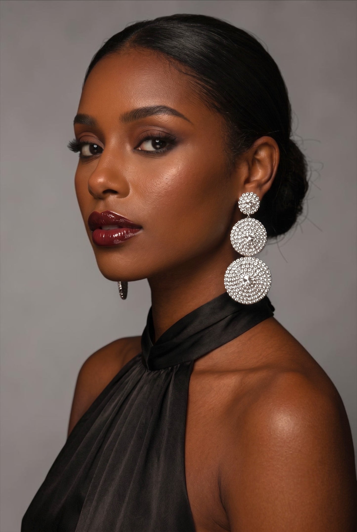 Long Triple Disc Rhinestone Earrings - Fatisha Boutique # Fatisha Boutique