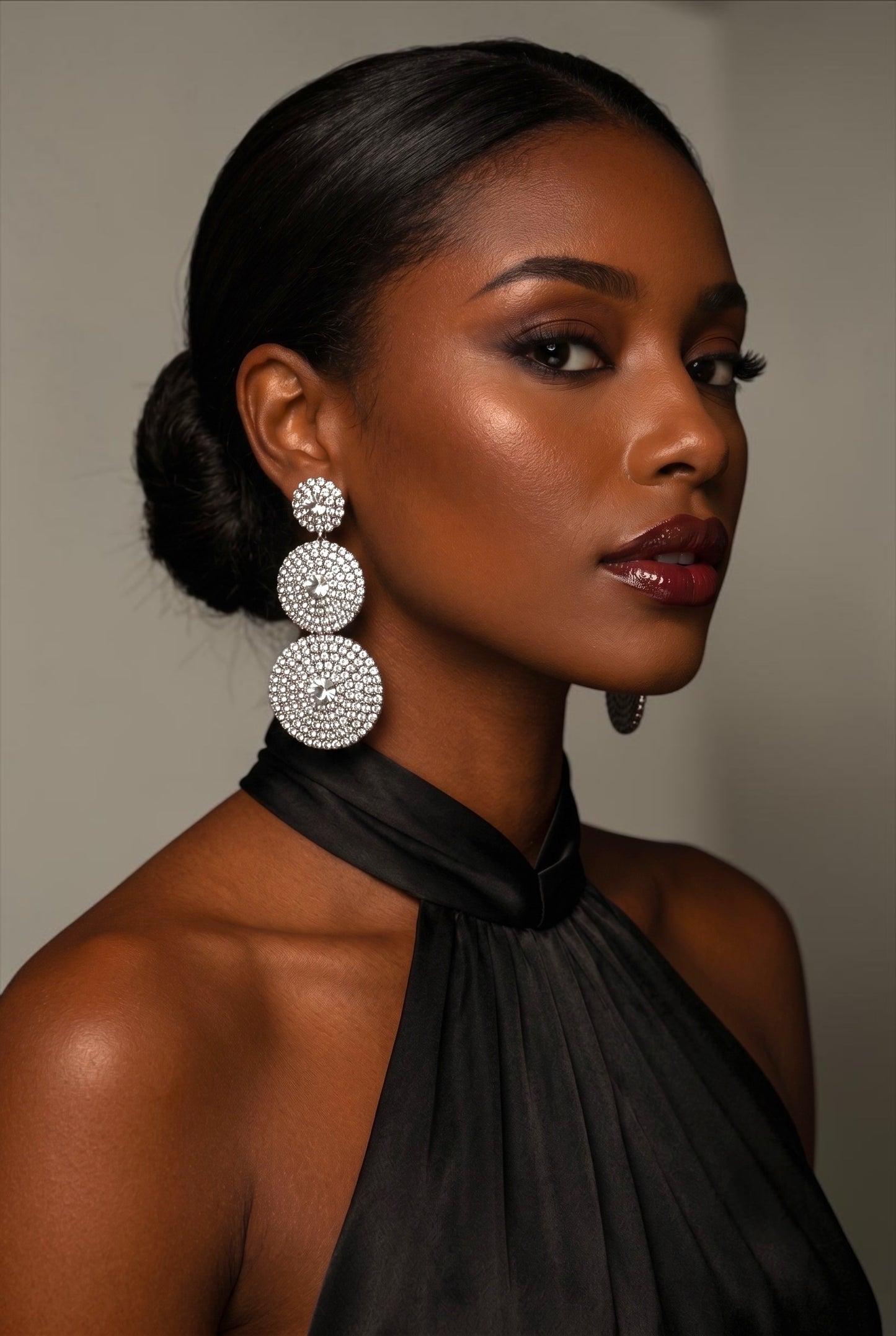 Long Triple Disc Rhinestone Earrings - Fatisha Boutique # Fatisha Boutique