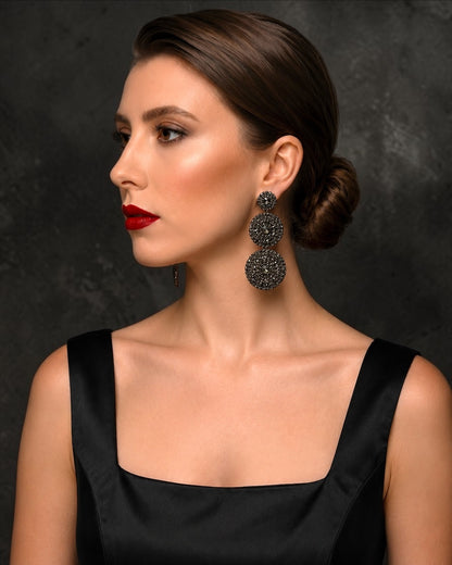 Long Triple Disc Rhinestone Earrings - Fatisha Boutique #