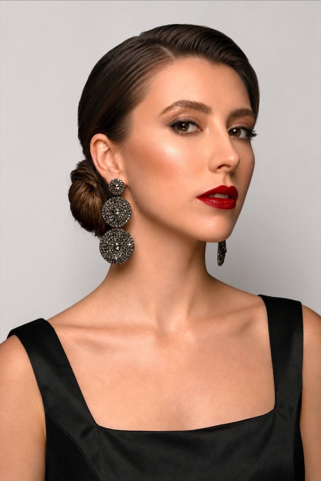 Long Triple Disc Rhinestone Earrings - Fatisha Boutique # Fatisha Boutique