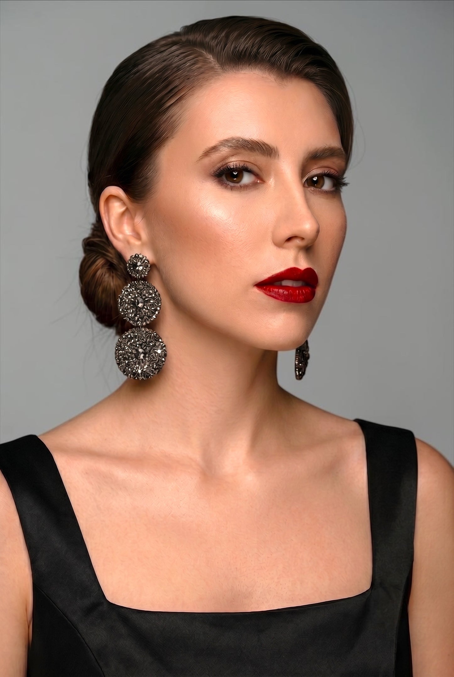 Long Triple Disc Rhinestone Earrings - Fatisha Boutique # Fatisha Boutique
