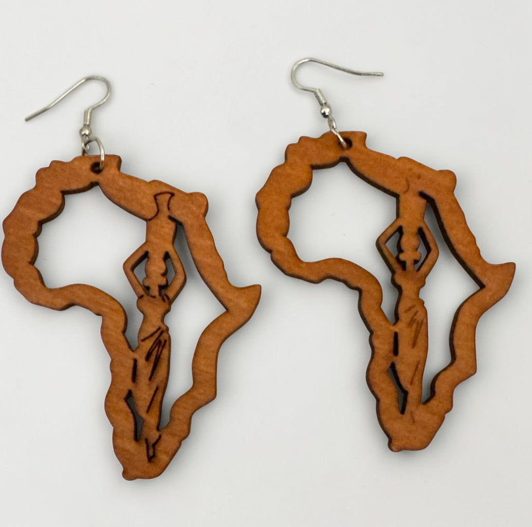 Africa Map Wooden Statement Earrings