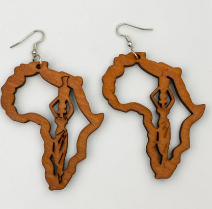Africa Map Wooden Statement Earrings