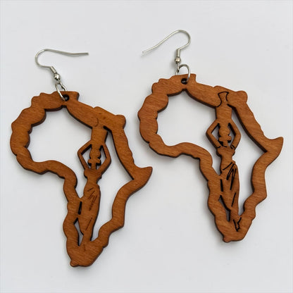 Africa Map Wooden Statement Earrings