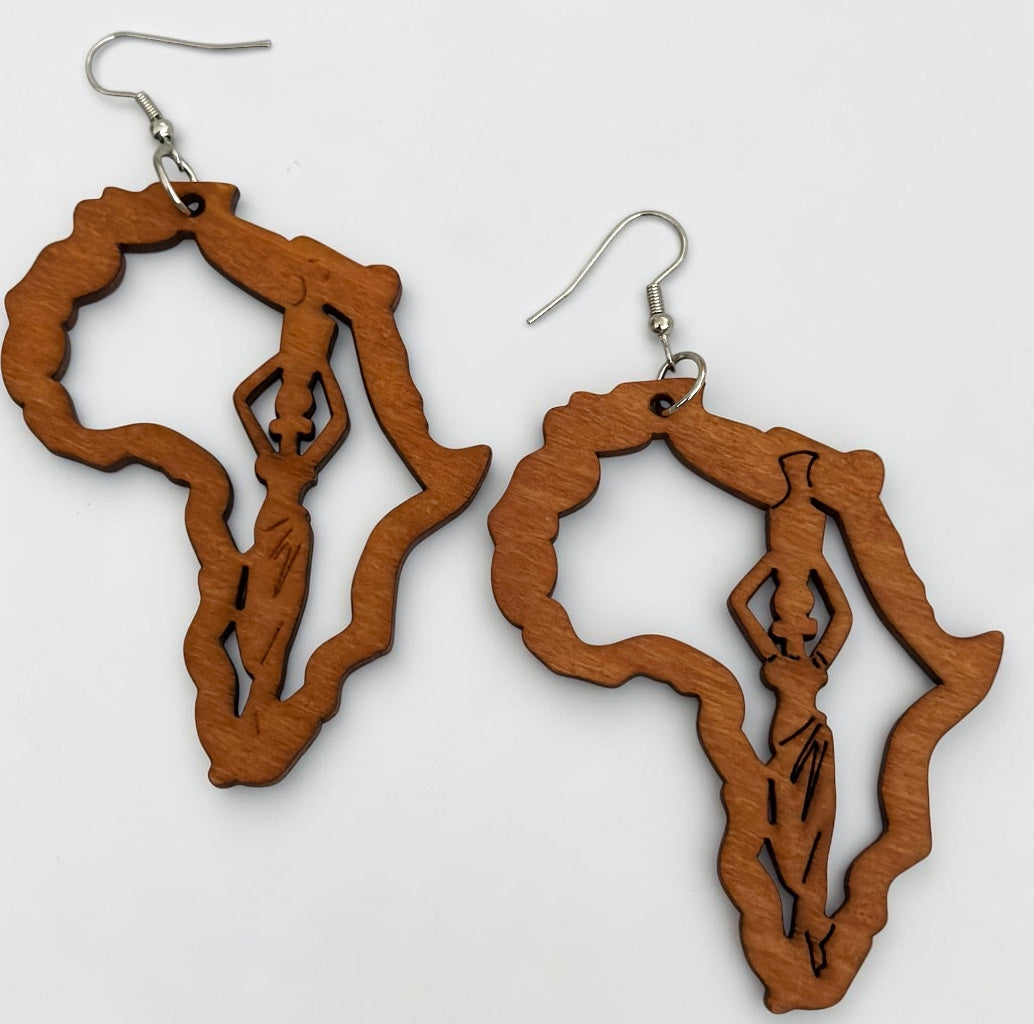 Africa Map Wooden Statement Earrings