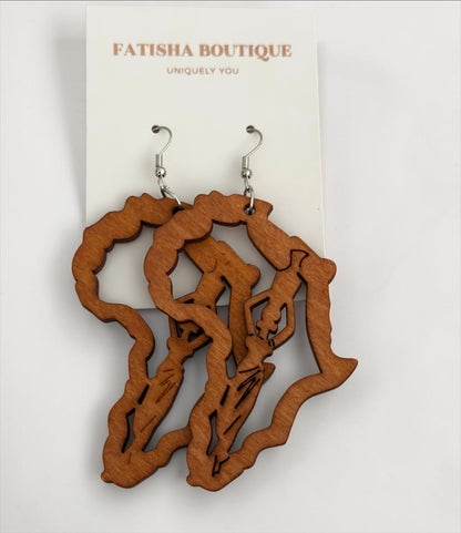 Africa Map Wooden Statement Earrings