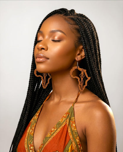 Africa Map Wooden Statement Earrings