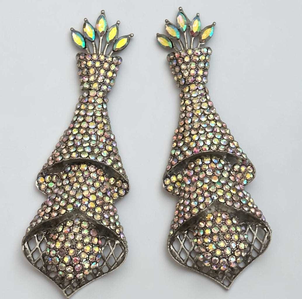Silver AB Crystal Cascade Statement Earrings