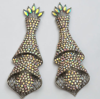 Silver AB Crystal Cascade Statement Earrings