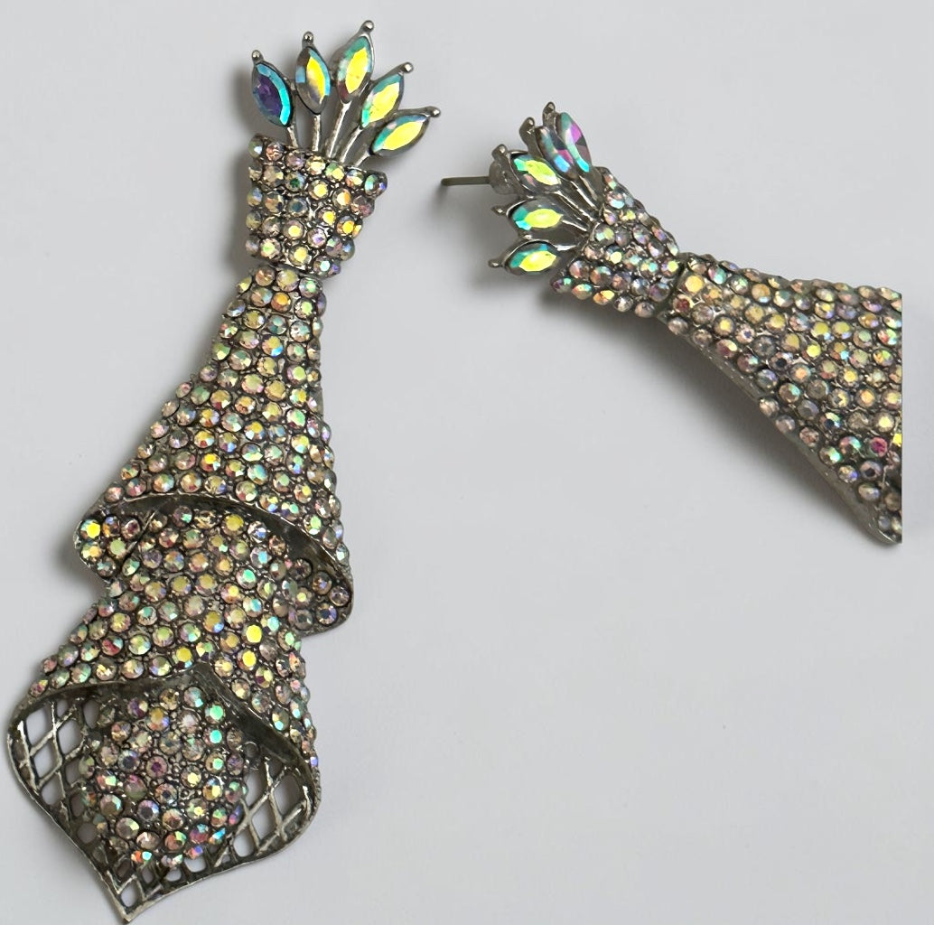 Silver AB Crystal Cascade Statement Earrings