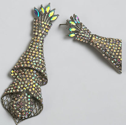 Silver AB Crystal Cascade Statement Earrings