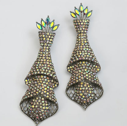 Silver AB Crystal Cascade Statement Earrings