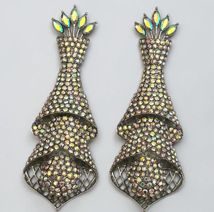 Silver AB Crystal Cascade Statement Earrings