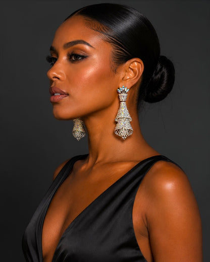 Silver AB Crystal Cascade Statement Earrings