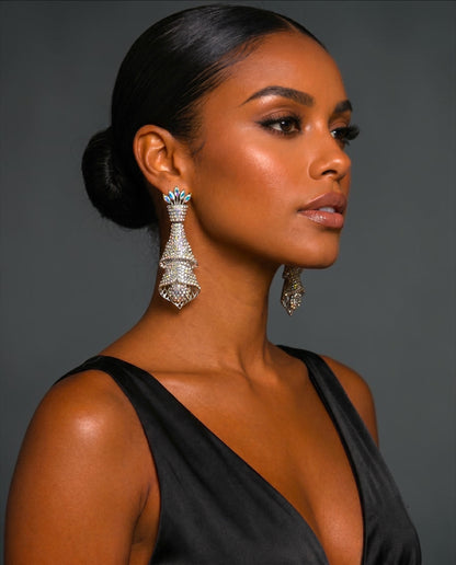 Silver AB Crystal Cascade Statement Earrings