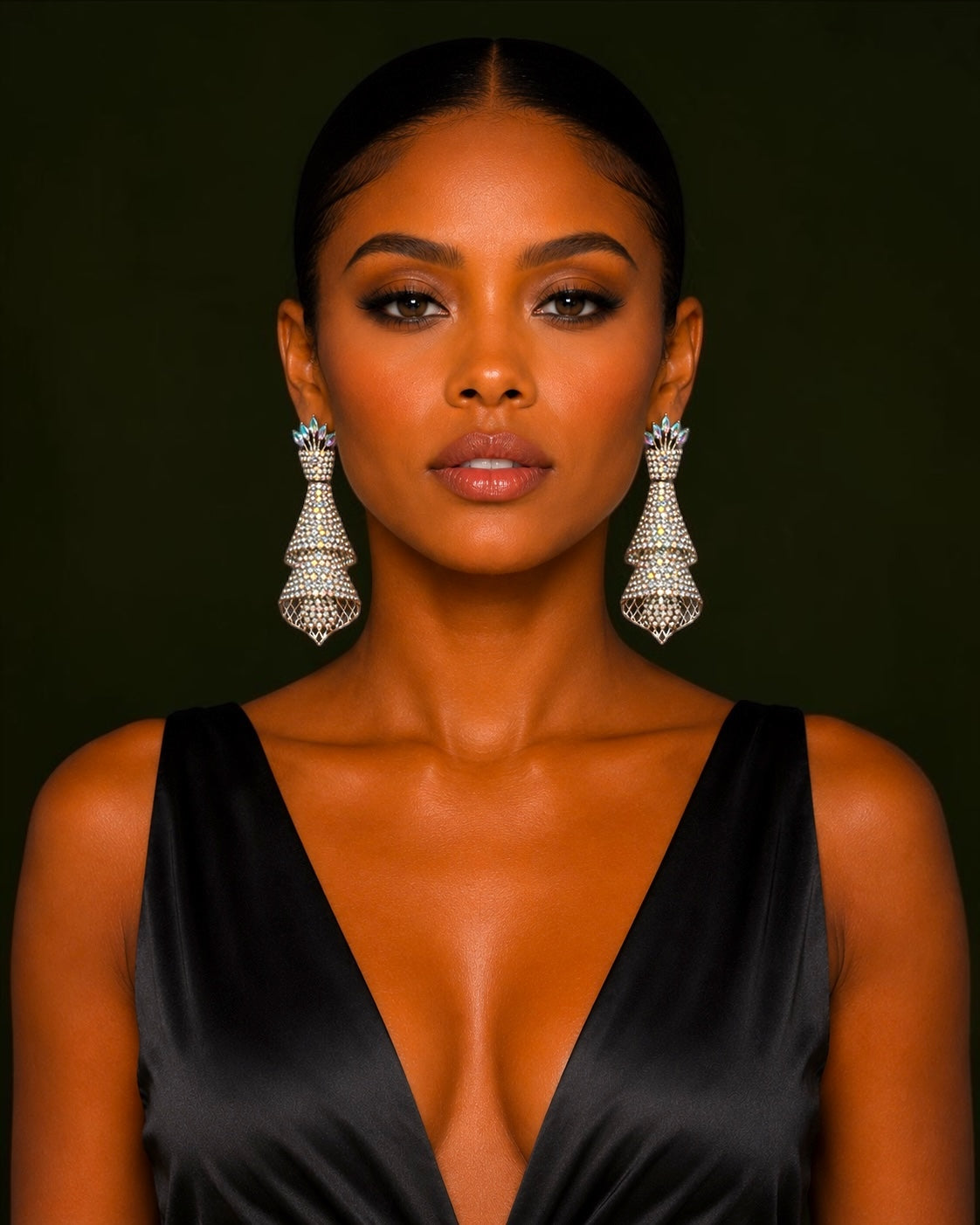Silver AB Crystal Cascade Statement Earrings