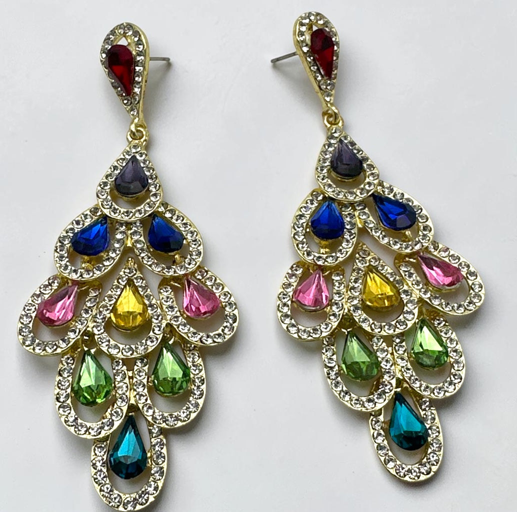 Multicolour Crystal Chandelier Statement Earrings