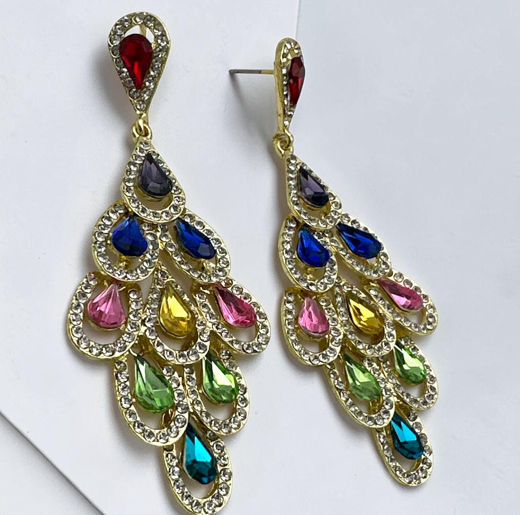 Multicolour Crystal Chandelier Statement Earrings