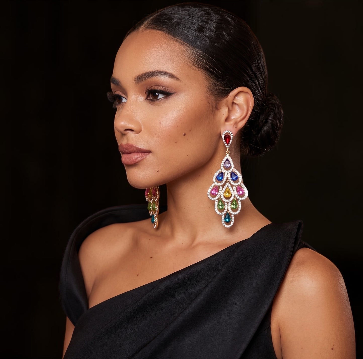 Multicolour Crystal Chandelier Statement Earrings