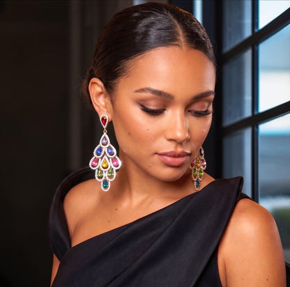 Multicolour Crystal Chandelier Statement Earrings