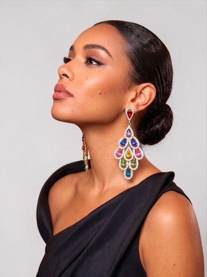 Multicolour Crystal Chandelier Statement Earrings