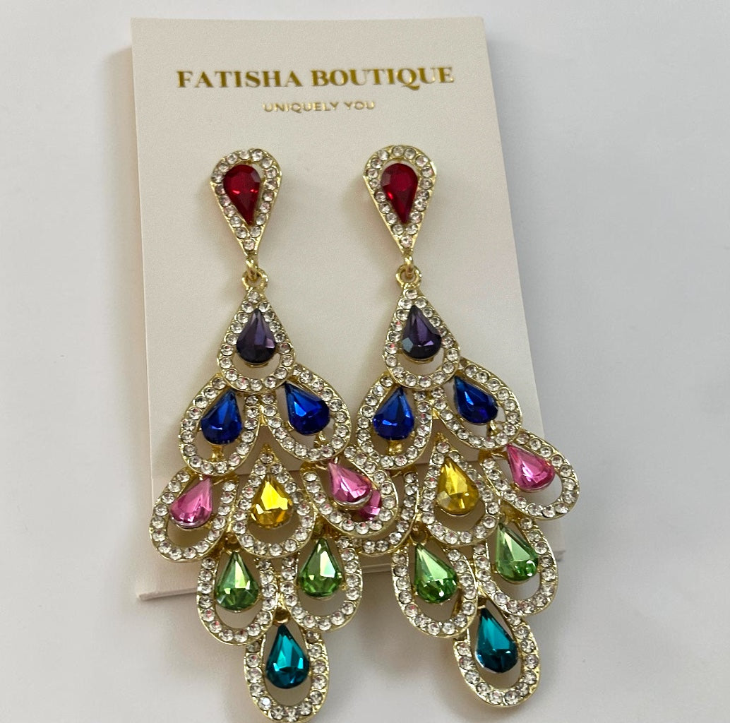 Multicolour Crystal Chandelier Statement Earrings