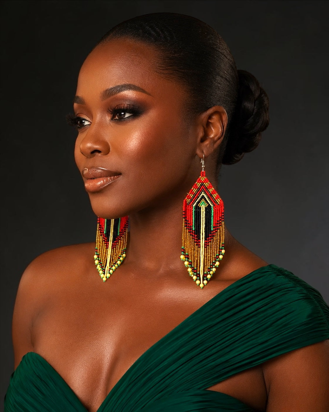 Long Red & Gold African Beaded Statement Earrings