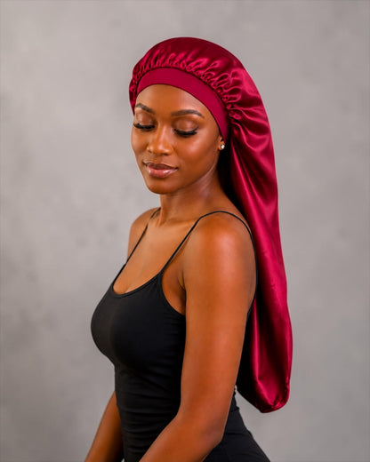Luxury Satin Silk Long Bonnet – Double-Layer Hair Sleep Cap - Fatisha Boutique #