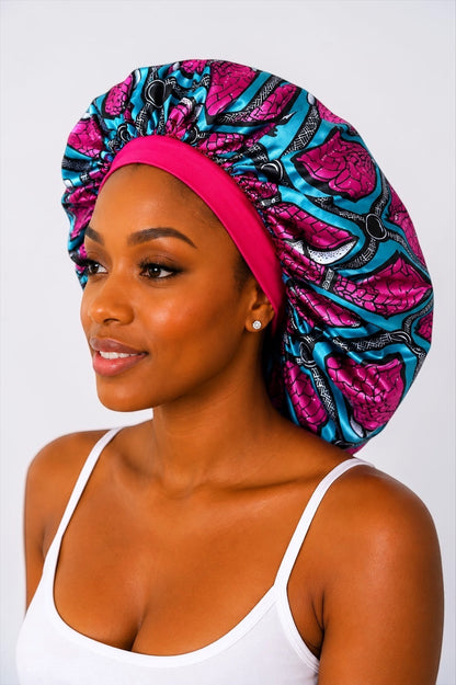 Floral Satin Silk Bonnet – Single Layer Anti-Frizz Sleep Cap - Fatisha Boutique #