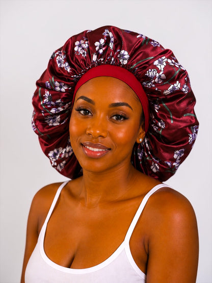 Floral Satin Silk Bonnet – Single Layer Anti-Frizz Sleep Cap - Fatisha Boutique #